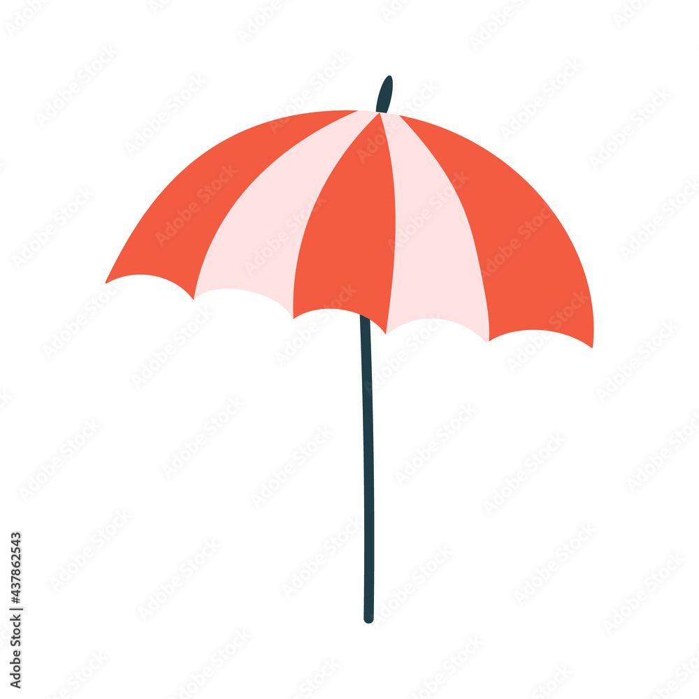 Hand-drawn red beach umbrella. Vector illustration.