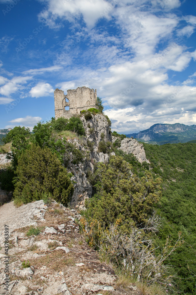 Ruines du vieux château médiéval de Soyans au sommet d'une montagne dans la Drôme