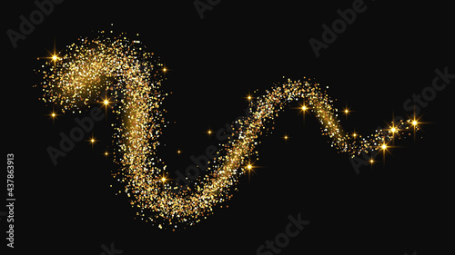 Gold glittering confetti wave and stardust