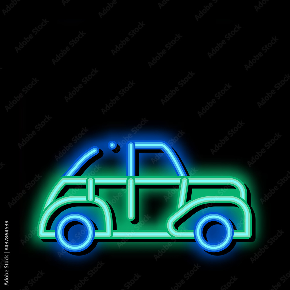 Classical Car neon light sign vector. Glowing bright icon Classical Car sign. transparent symbol illustration