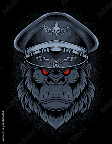 illustration gorilla army head on black background