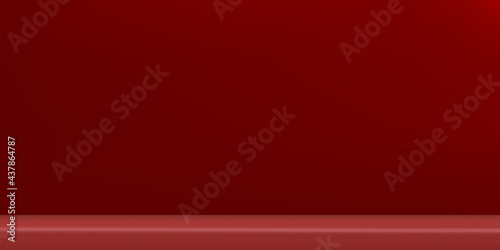 Red Background Empty Room Studio,Red Gallery room with copy space, Abstract Minimal design use for backdrop shooting for products presentation on Christmas or  Chinese New Year 2022