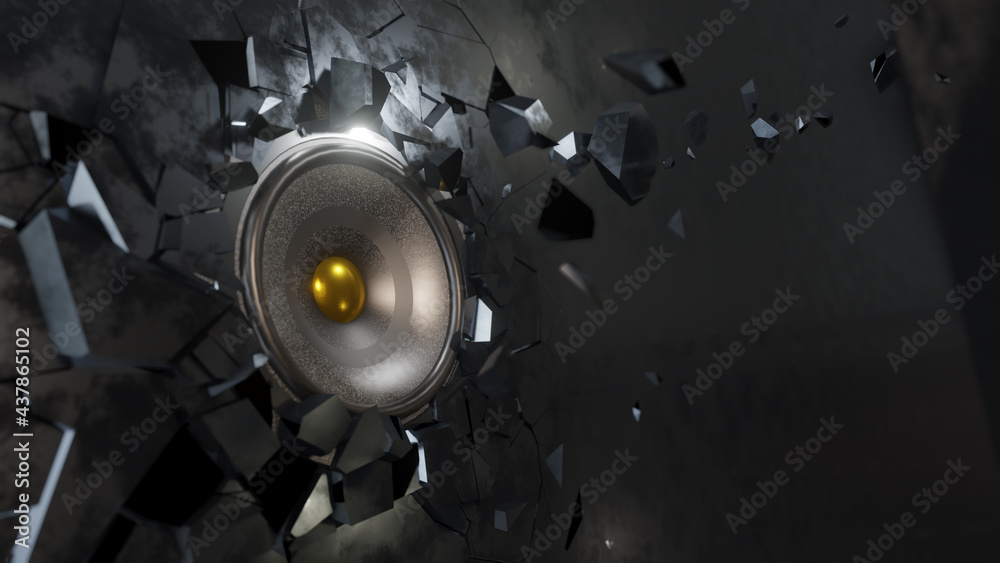 Music speaker breaks through the metal wall