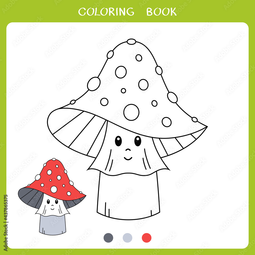 Simple educational game for kids. Cute mushroom for coloring book Simple educational game for kids. Cute mushroom for coloring book