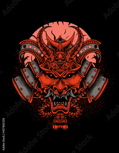 illustration samurai head on black background