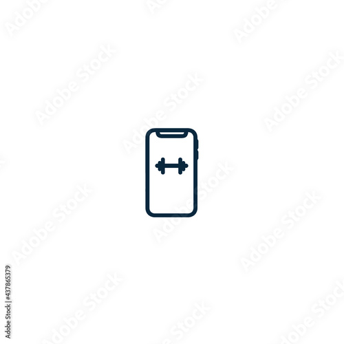 Online fitness or mobile trainer icon, phone with dumbbell, sport physical exercise, person fit training app, concept home workout