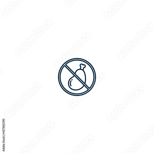 Forbidden sign with chicken's leg glyph icon. Stop silhouette symbol. No eating prohibition. 