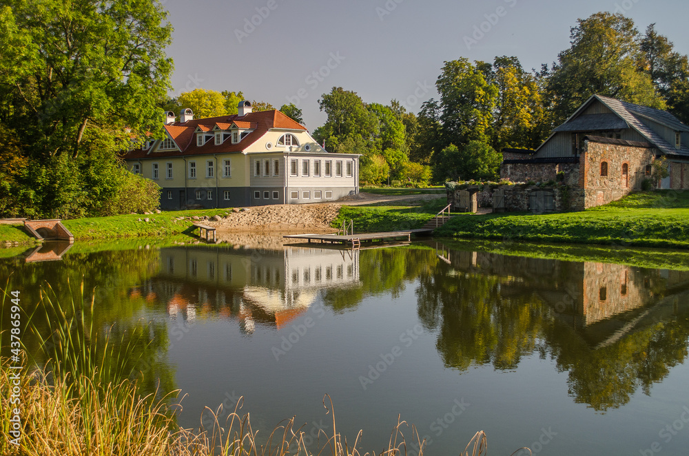 Berkene manor in sunny day, Latvia.