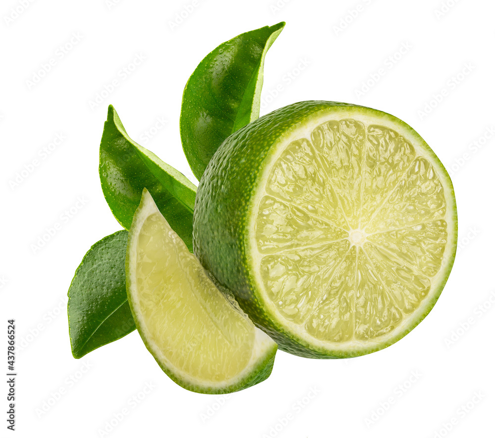 Lime and leaf isolated on white background with clipping path