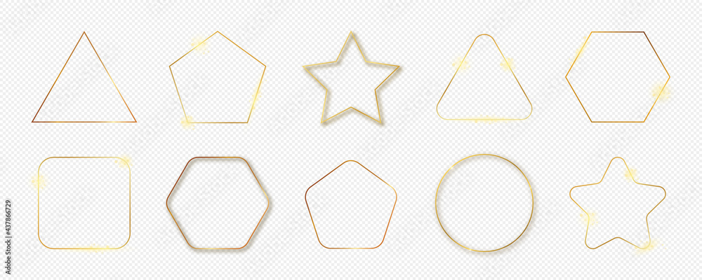 Gold glowing different geometric shape frame Gold glowing different geometric shape frame