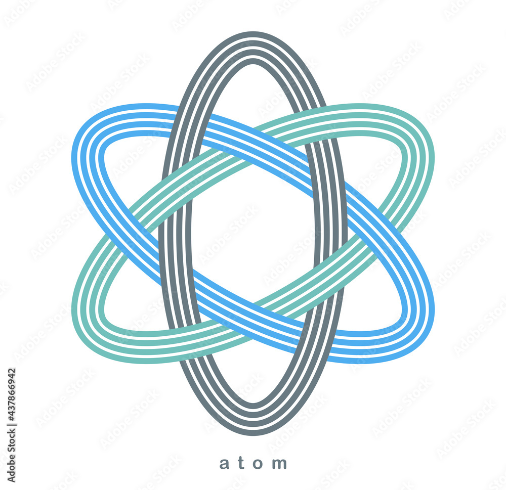 Atom vector symbol in modern linear style isolated on white, science icon or logo of elementary particle, physics education learning theme. Atom vector symbol in modern linear style isolated on white, science icon or logo of elementary particle, physics education learning theme.