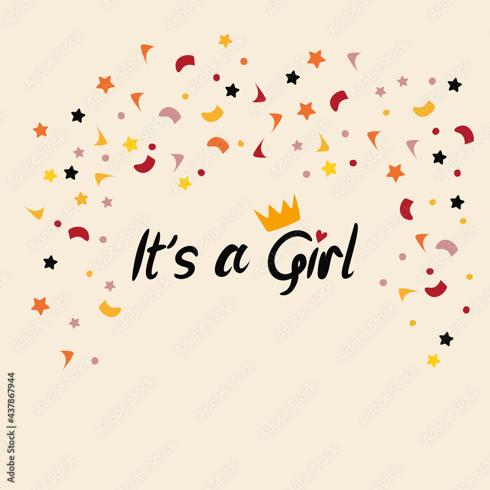 Baby shower card design for girls. It's a girl card. Hello baby card. Vector invitation with