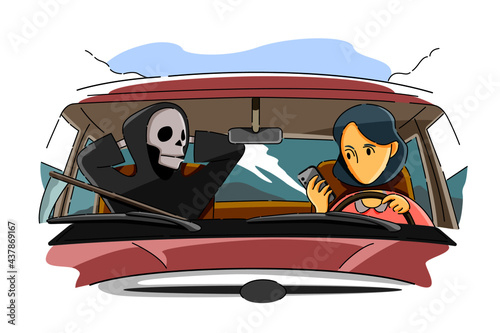 Dangers of texting while driving concept