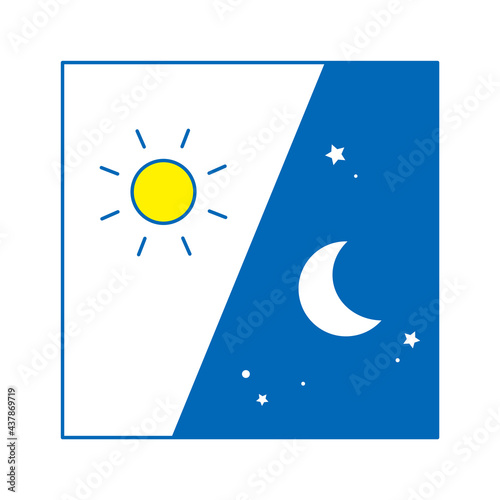 夜と朝イメージ 角型アイコン。左から昼、夜（線画、青）