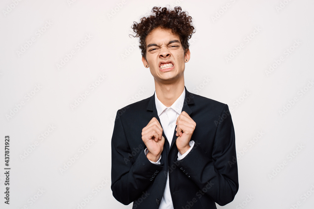 handsome man in suit curly hair fashion modern style handsome man in suit curly hair fashion modern style