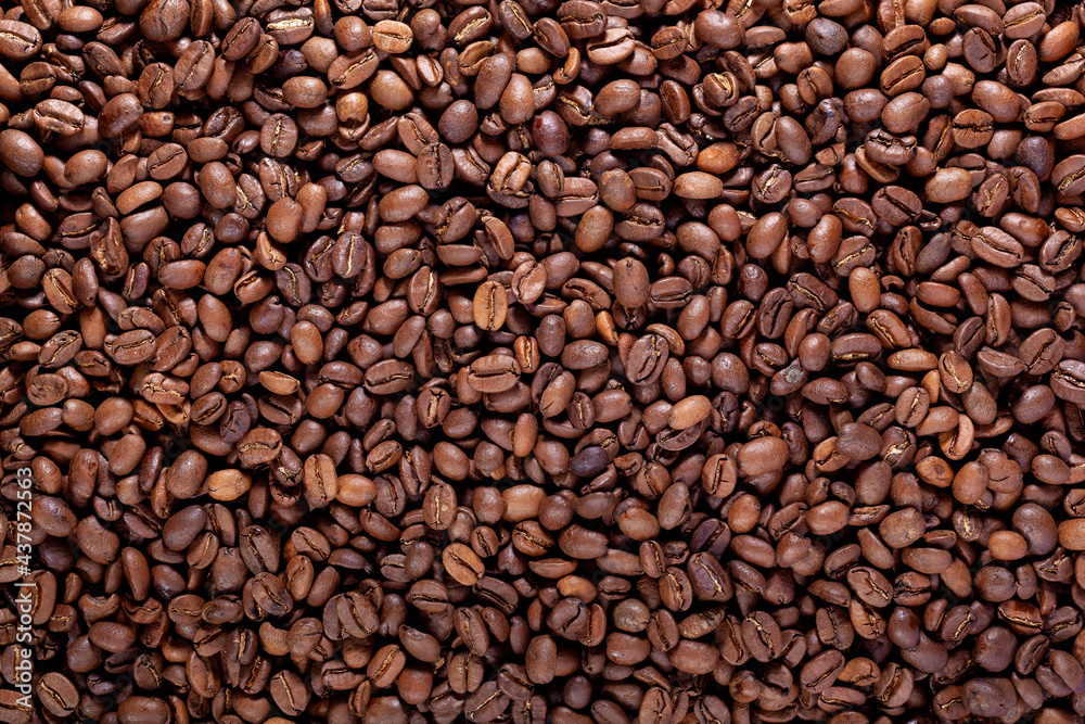 Fototapeta premium Texture, grains de café, vue de dessus