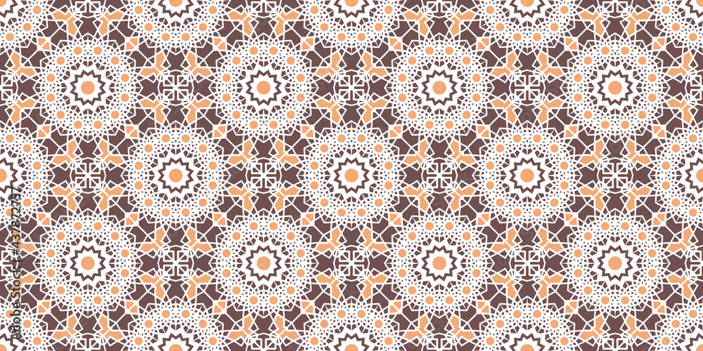 Seamless texture with beige arabic ornament. Vector border pattern