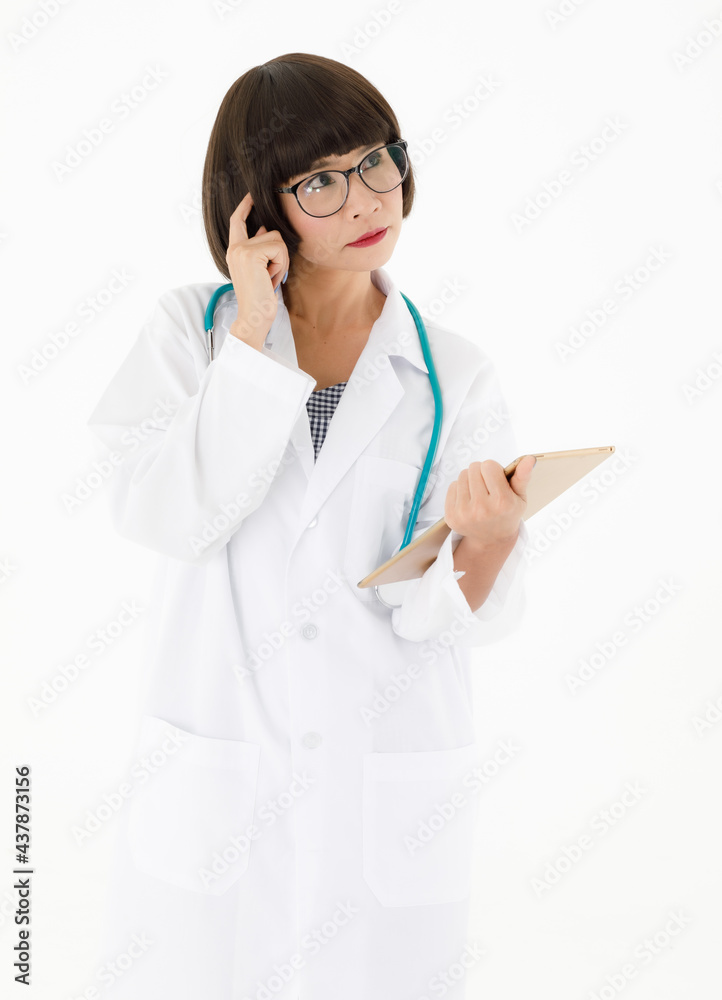 Doctor with stethoscope using tablet Doctor with stethoscope using tablet