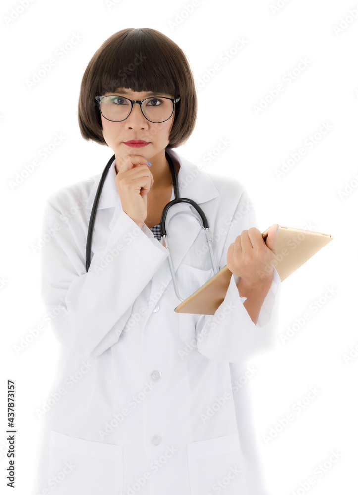 Doctor with stethoscope using tablet Doctor with stethoscope using tablet