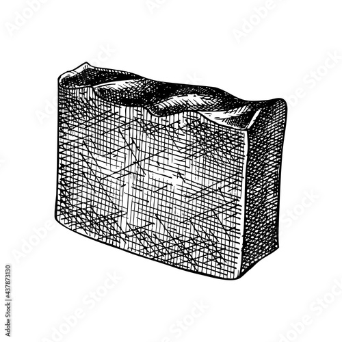 Hand-sketched chocolate soap illustration. Vector drawing of hand drawn soap bar. For a beauty salon identity, bathroom or spa. Vintage cosmetics and perfumery design elements