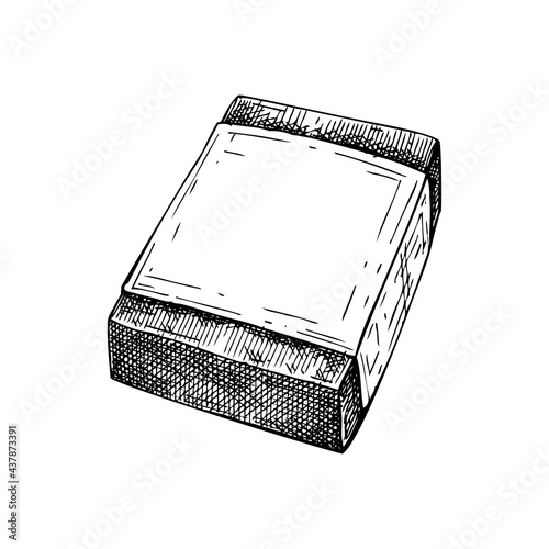 Hand-sketched aromatic soap illustration. Vector drawing of hand drawn soap bar. For a beauty salon identity, bathroom or spa. Vintage cosmetics and perfumery design elements