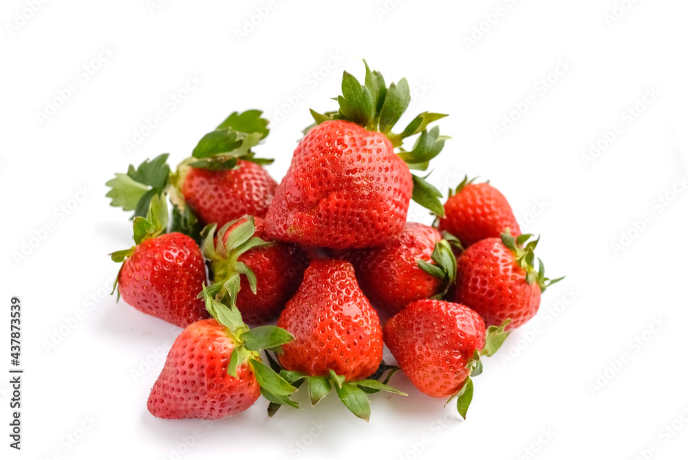 Strawberry isolated. Strawberries with leaf isolate Strawberry isolated. Strawberries with leaf isolate