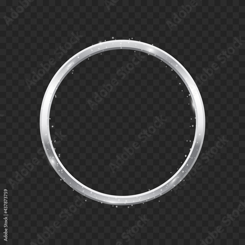 Shiny silver circle, ring, round frame with dust vector illustration on transparent background set