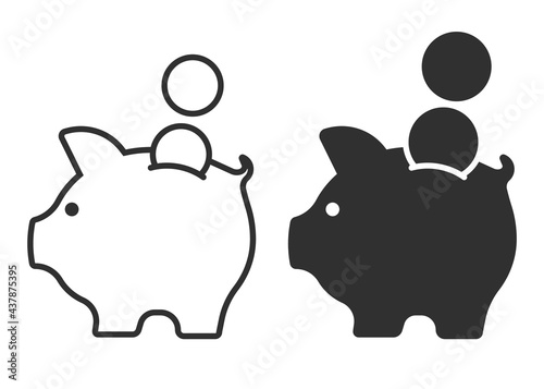Piggy bank with coin. Money saving, economy, investment, banking or business services concept. Vector illustration.