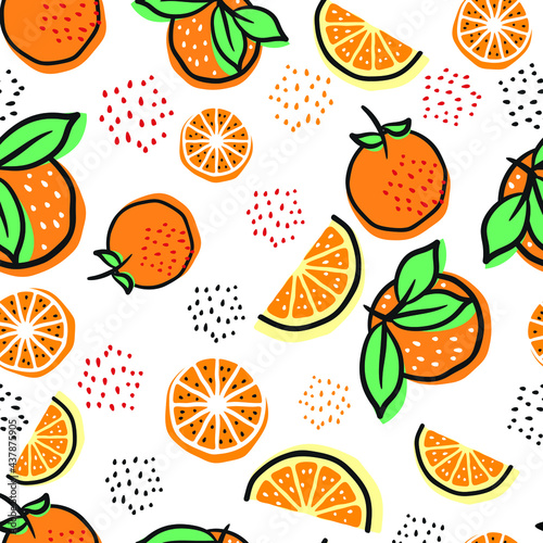 Fototapeta Naklejka Na Ścianę i Meble -  Abstract Orange Fruit Seamless Pattern Texture With Leaf