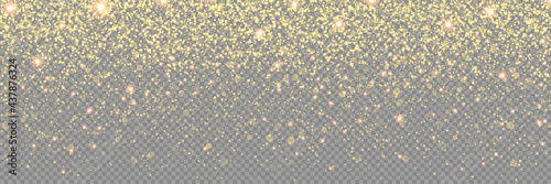Glitter gold background with spark dust, vector glow shimmer effect. Christmas gold glitter glowing sparkles on transparent background, falling golden glittering shimmer