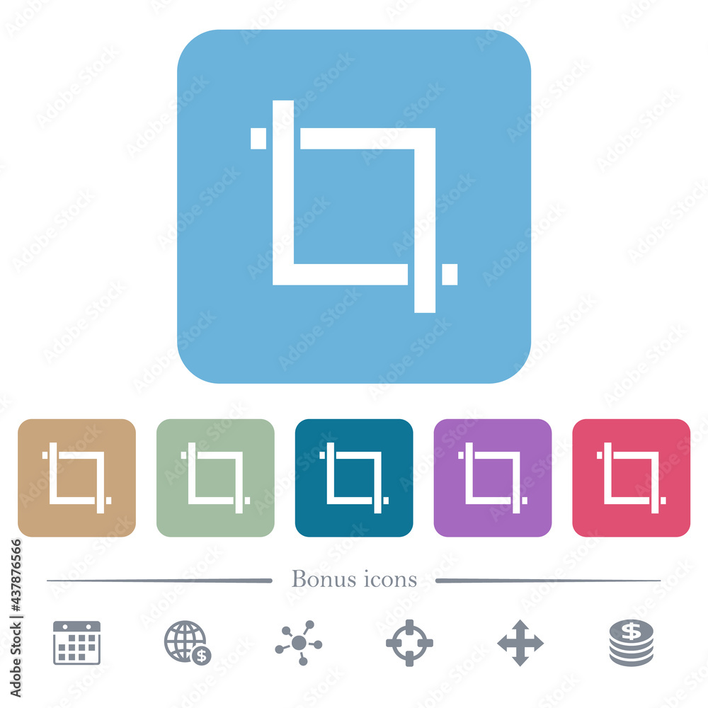 Crop tool flat icons on color rounded square backgrounds Crop tool flat icons on color rounded square backgrounds