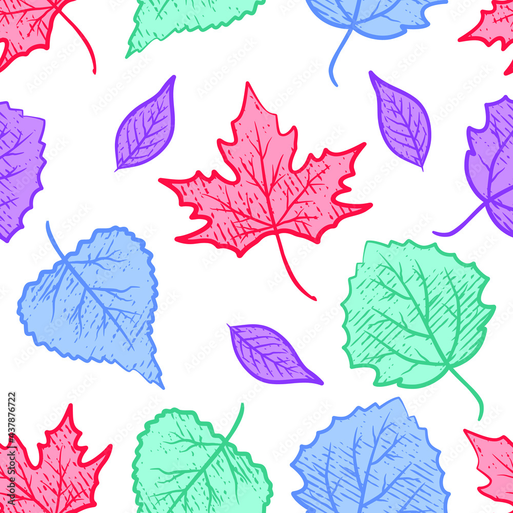 Obraz premium hand drawn autumn leaves seamless pattern