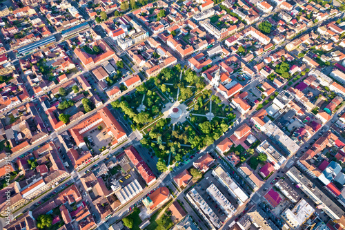 Bjelovar city center and central square aerial view