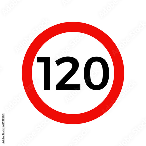 Speed limit 120 kmh sign of road traffic maximum speed vector icon.