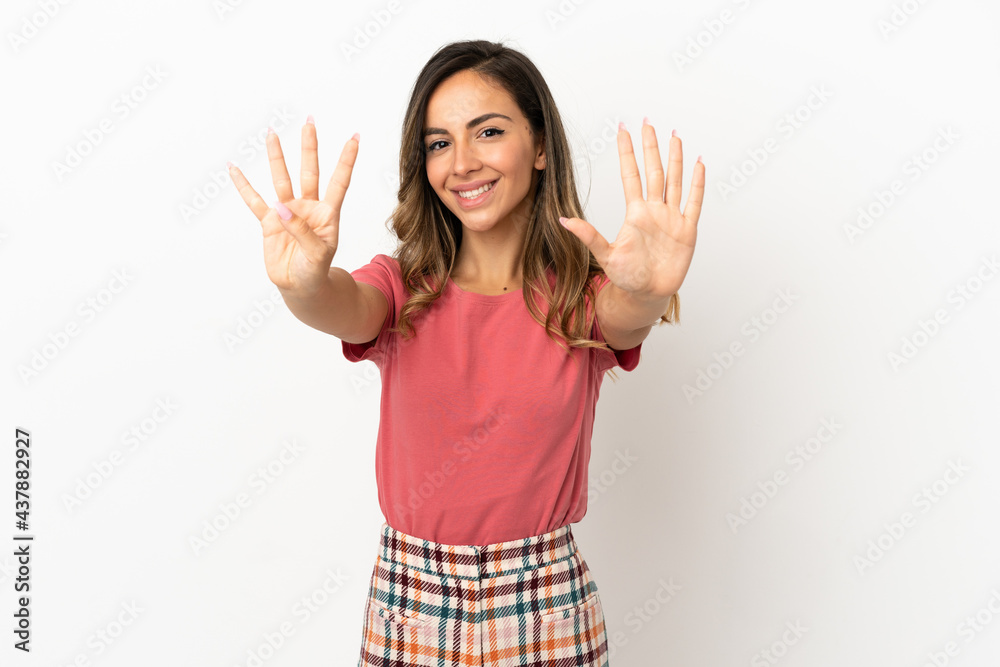 Young woman over isolated background counting nine with fingers Young woman over isolated background counting nine with fingers