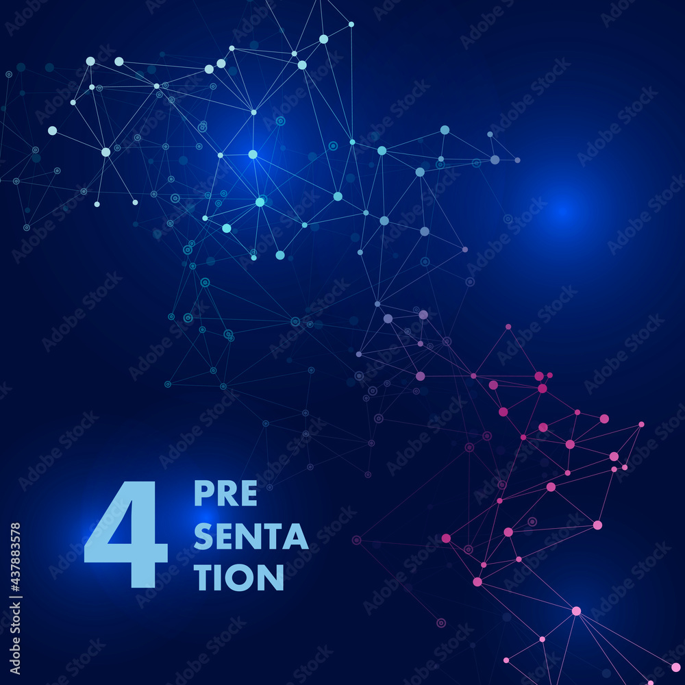 Fototapeta premium Blue square background with social network mesh. Communication polygonal design. Vector illustration
