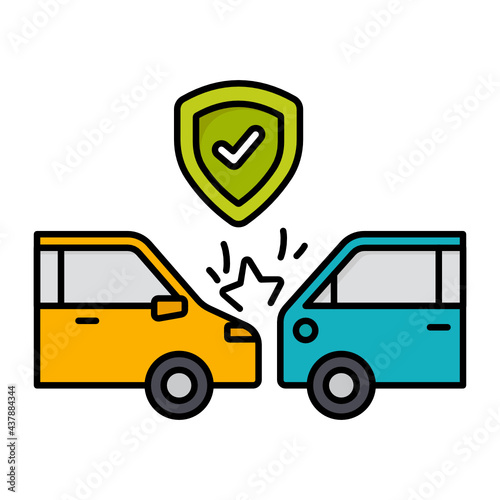 Motor vehicle collision Vector Color Icon Design, Financial loss Protection Symbol, Risk management Sign, Accidental automobile insurance Concept, uninsured or underinsured motorist coverage stock 