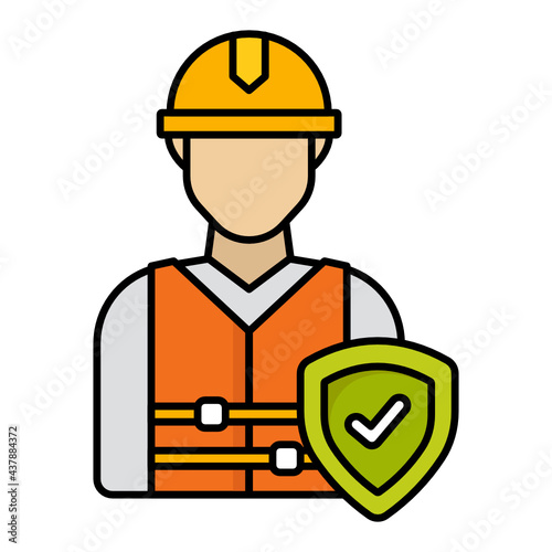 Construction worker coverage vector color icon design, Helmet with Protection Shield symbol, Workers Compensation Stock illustration, Risk management Sign, Plant Engineer life insurance Concept