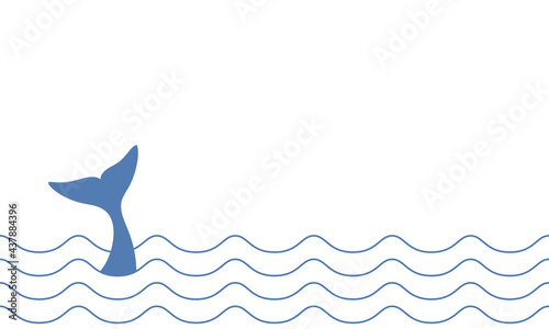 Whale tail between waves of ocean graphic icon. Whale tail sign on white background. Sea life symbol. Vector illustration