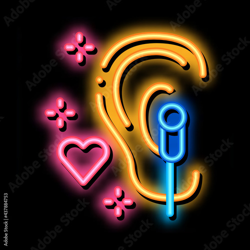 Enjoying Music on Headphones neon light sign vector. Glowing bright icon Enjoying Music on Headphones Sign. transparent symbol illustration