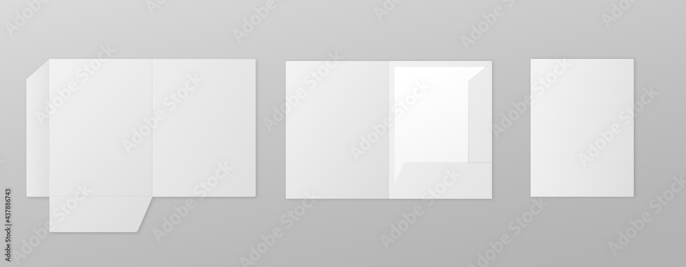 Set templates of white paper folders, realistic vector illustration isolated.