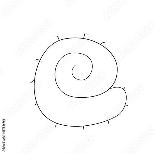 Rolled up terry towel.Contour black and white isolated illustration in doodle style on white background.