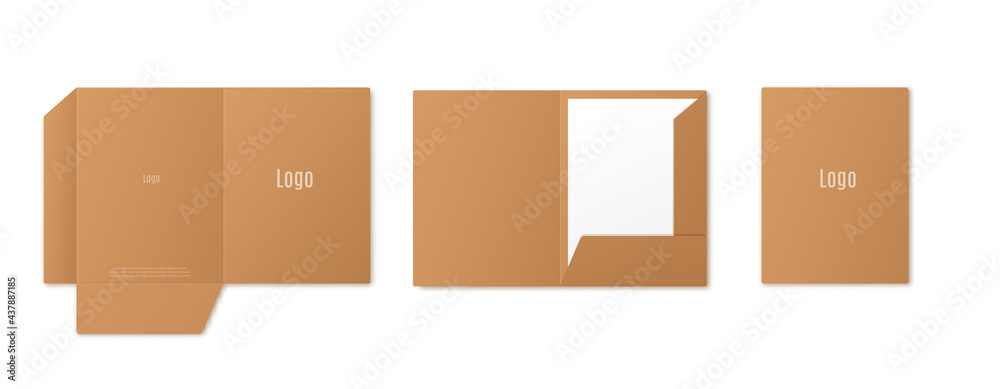 Template of blank open and closed folder for paper with place for logo on cover. - obrazy, fototapety, plakaty 