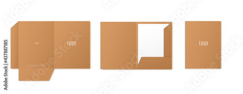 Template of blank open and closed folder for paper with place for logo on cover.