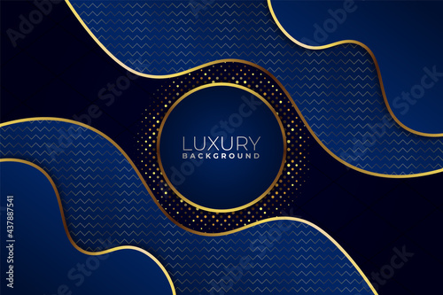 Luxury Modern Premium Dynamic Abstract Wavy Shape Navy and Gold Background