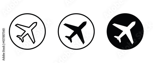Plane, aircraft, Airplane travel, air plane flight icons button, vector, sign, symbol, logo, illustration, editable stroke, flat design style isolated on white linear pictogram