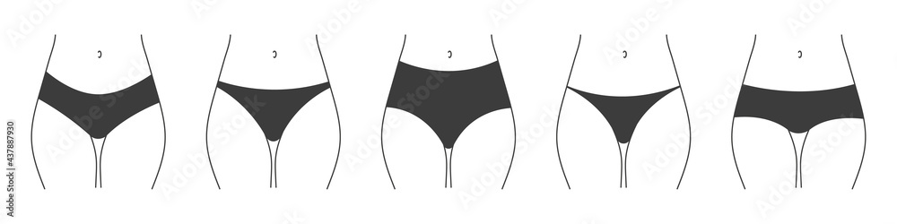 Different types of panties. Collection of lingerie. Vector silhouettes of female  underwear Stock Vector