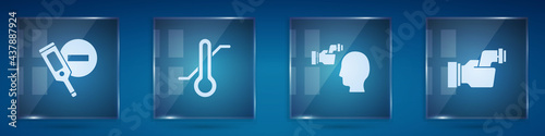 Set Digital thermometer, Meteorology, Checking body temperature and . Square glass panels. Vector