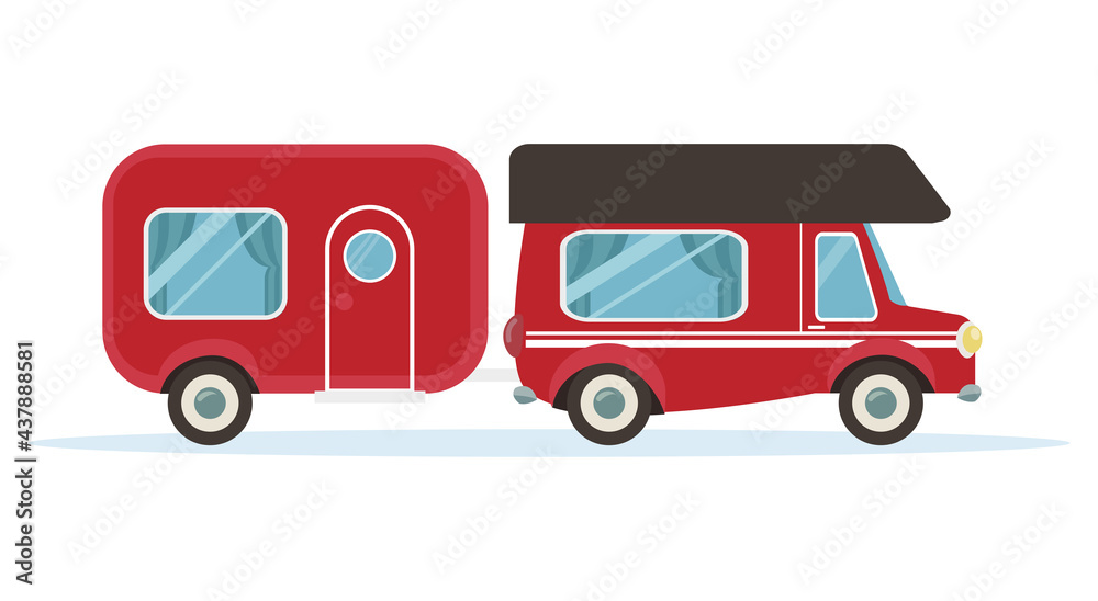 red van car for travel  motorhome camp