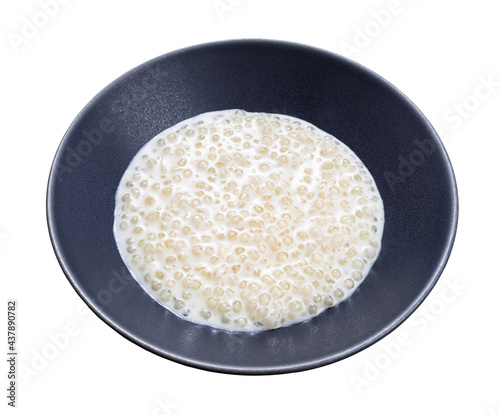 boiled sabudana (tapioca sago) in bowl isolated photo